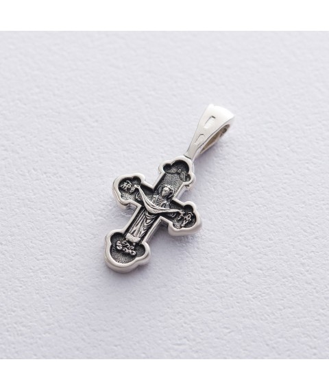 Silver cross "Crucifixion of Jesus Christ, icon of the Intercession of the Blessed Virgin Mary" 132706 Onyx