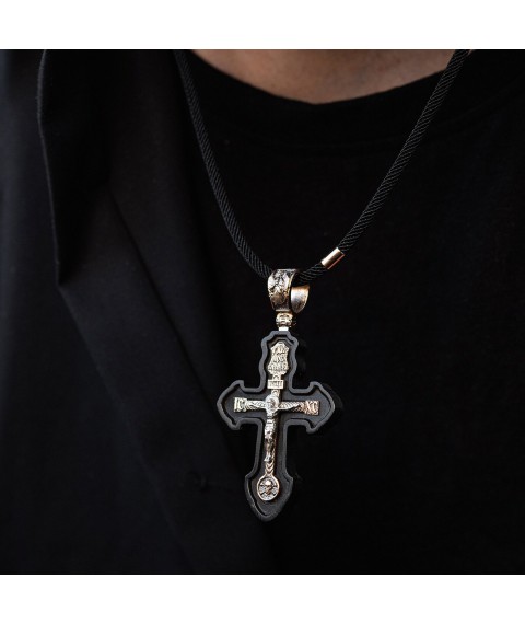 Golden cross "Crucifixion. Save and Preserve" with ebony 631z Onyx