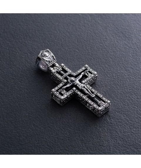 Мужской серебряный православный крест "Распятие" с ониксом 1070о Онікс