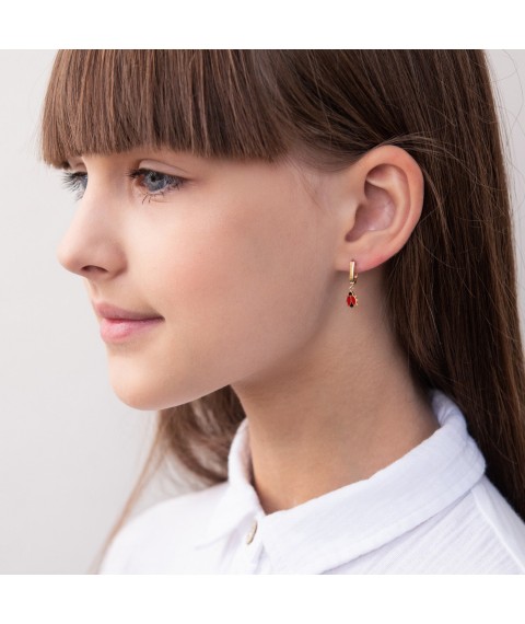 Gold children's earrings "Ladybug" with enamel s04795 Onix
