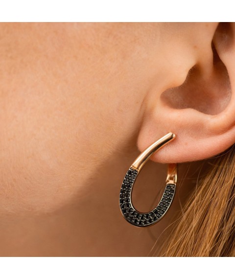 Gold earrings with black cubic zirconia s07033 Onyx