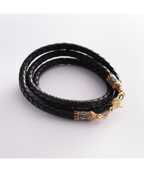 Leather cord "Save and Preserve" with silver gilded clasp (5mm) 18316 Onix 50