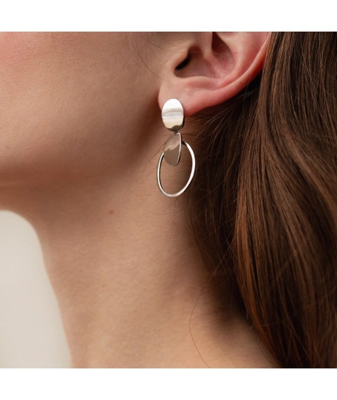 Silver earrings "Oval" 123253 Onyx