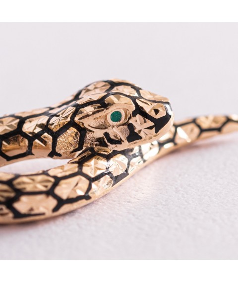 Gold pendant "Snake" (enamel, cubic zirconia) p03632 Onyx