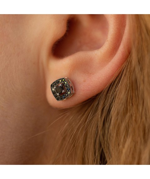 Gold earrings - studs 2 in 1 with black diamonds 332921122 Onyx
