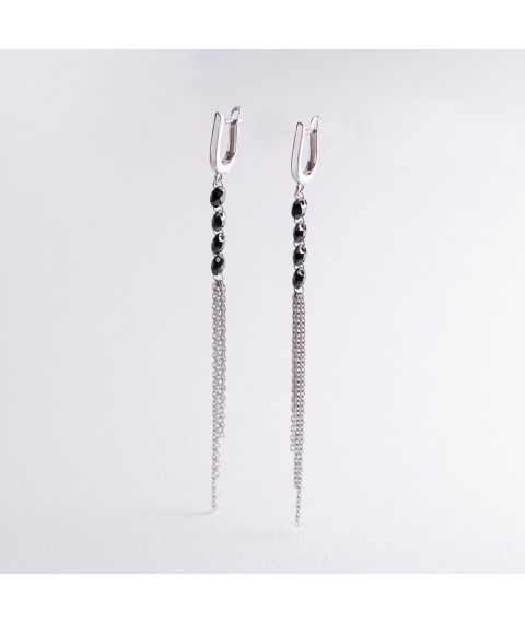 Срібні висячі сережки з чорними каменями 123080 Онікс