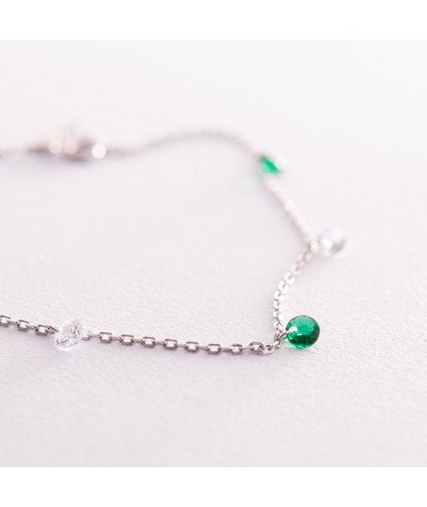 Silver ankle bracelet (green and white cubic zirconia) 141625 Onyx 24