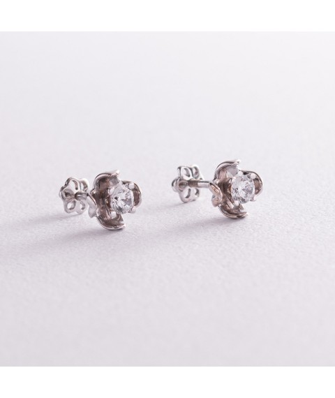 Gold earrings - studs "Flowers" with cubic zirconia s04336 Onyx