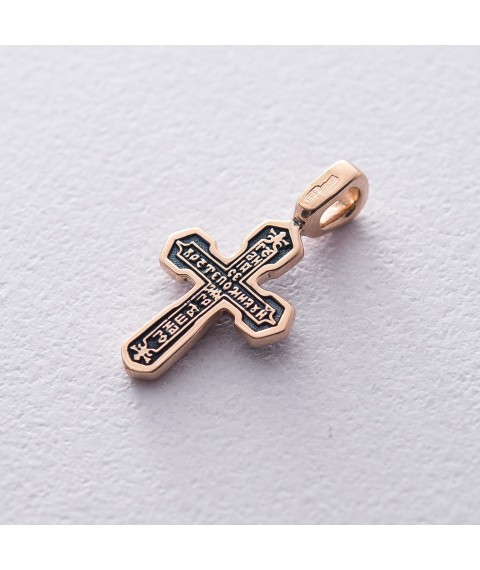 Golden Orthodox cross with crucifix and prayer (blackening) p02536 Onyx