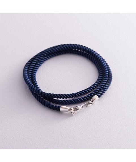 Шелковый синий шнурок с гладкой серебряной застежкой (3мм) 18397 Онікс  55