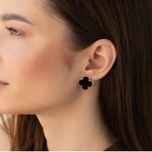 Gold earrings "Clover" with onyx s08602 Onyx