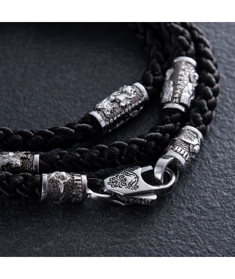 Православный шелковый шнурок с серебряной застежкой 948 Онікс  60