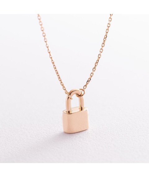 Necklace "Lock" in yellow gold kol01895 Onyx 40