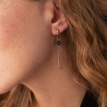 Silver earrings "Clover" with enamel 122804 Onyx