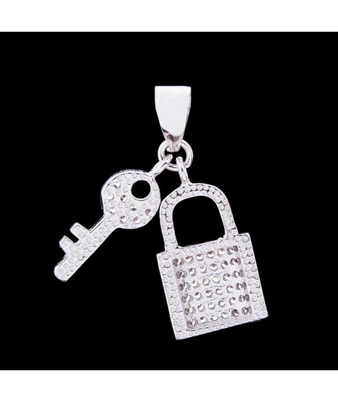 Silver pendant "Lock and key" with cubic zirconia 132233 Onyx