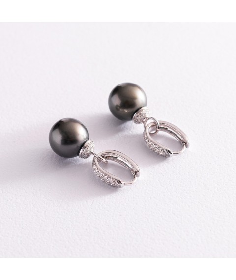 Gold earrings with pearls and diamonds sb0370ca Onyx
