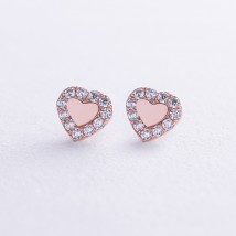Earrings - studs "Hearts" with cubic zirconia (red gold) s03203 Onyx