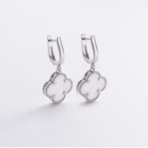 Silver earrings "Clover" (mother of pearl) 123366 Onyx