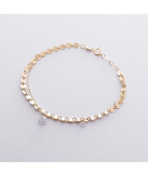Double gold bracelet Coins with cubic zirconia b04292 Onix 18