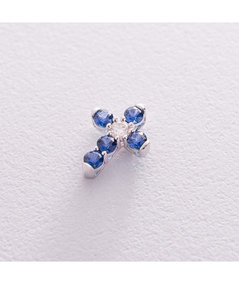 Золотой крестик (синий сапфир, бриллиант) пб0110lg Онікс