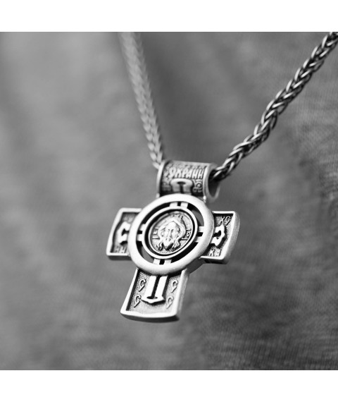 Срібний православний хрест "Господь Вседержитель. Ангел Хранитель. Спаси та Збережи" 133233 Онікс