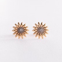 Silver earrings - studs "Sunflowers" with gold plated 123248 Onyx