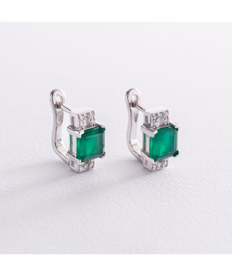 Silver earrings with chrysoprase and cubic zirconia 121369 Onyx