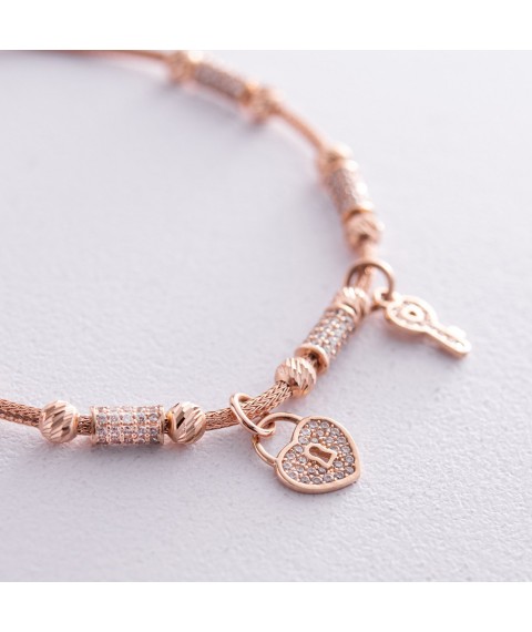 Gold bracelet "Heart with a key" (cubic zirconia) b04007 Onix 20