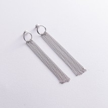 Серебряные серьги - пусеты "Элеонора" с цепочками 902-01200 Онікс