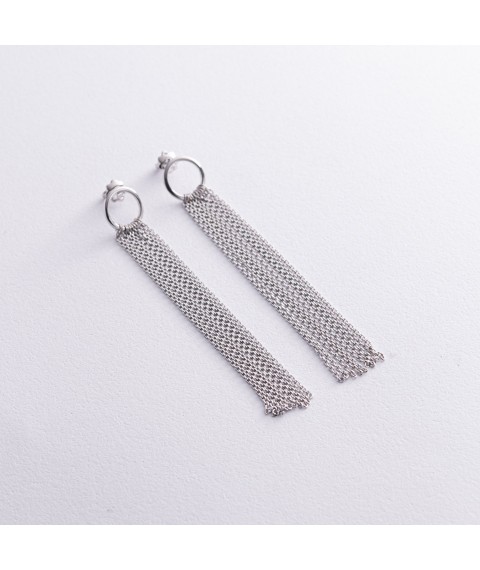 Срібні сережки - пусети "Елеонора" з ланцюжками 902-01200 Онікс