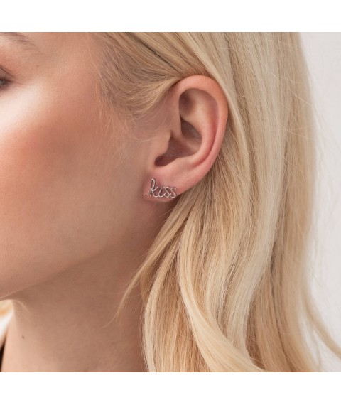 Earrings - studs "Kiss" in white gold s07674 Onyx
