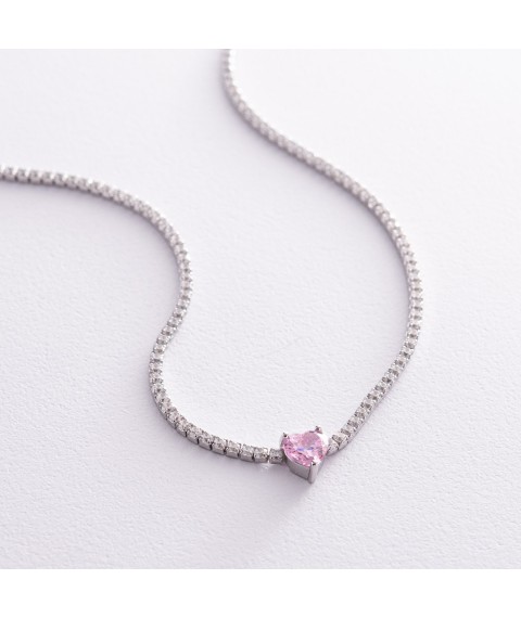 Silver necklace - choker "Heart" with cubic zirconia 181260 Onix 40