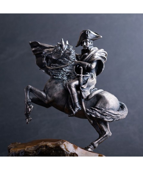 Handmade silver figure "Napoleon Bonaparte on horseback" 23099 Onyx