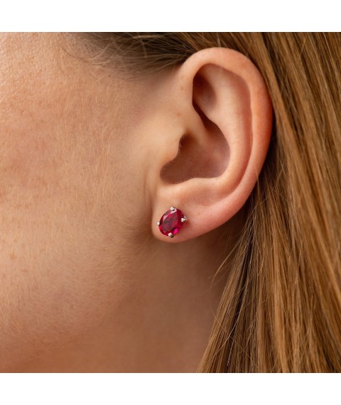 Silver earrings - studs (synthetic rubies) 121961 Onyx