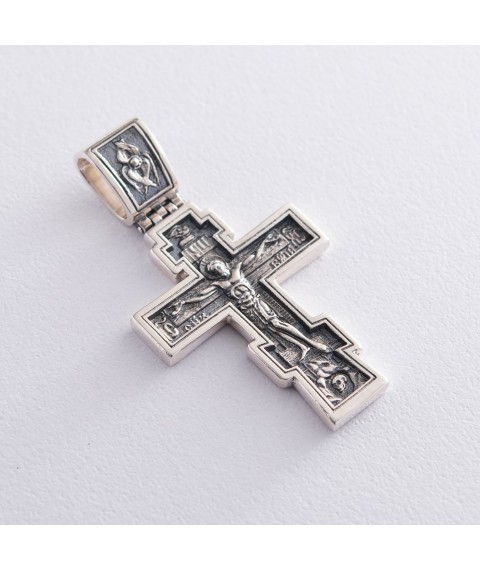Silver cross "Crucifixion of Christ. Prayer" 133012 Onyx