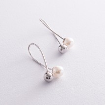 Silver earrings - loops "Balls" (pearls) 101010 Onyx