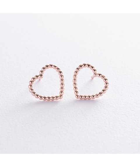 Earrings - studs "Hearts" in red gold s08445 Onyx