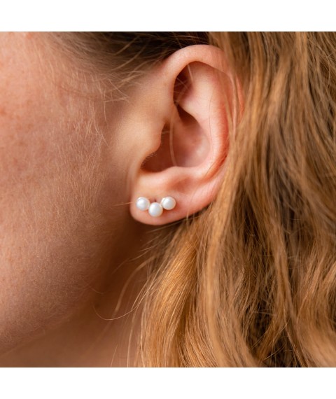 Silver earrings - studs "Jane" with pearls 123233 Onyx