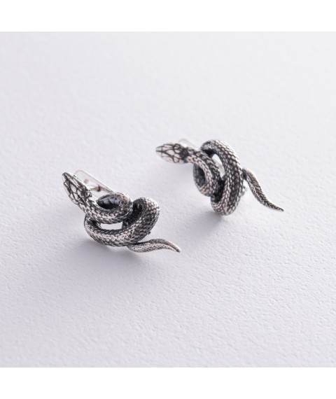 Silver earrings "Snakes" 123228 Onyx