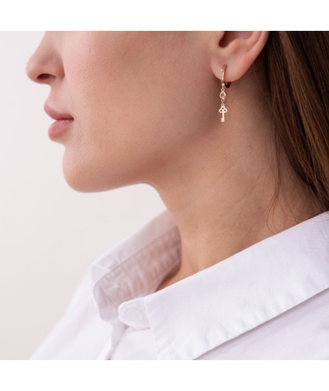 Gold earrings "Keys" with cubic zirconia s07428 Onix
