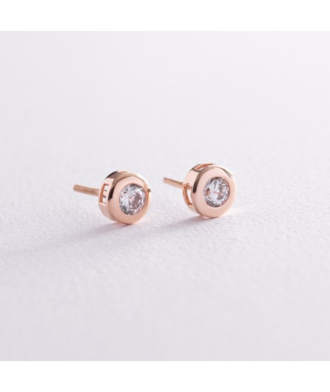Gold earrings - studs with cubic zirconia s08147 Onyx