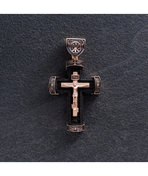 Золотий хрест "Розп'яття. Спаси і Збережи" з ебеновим деревом mini 1075ч Онікс