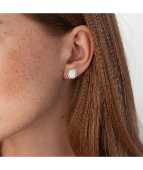 Gold stud earrings "Shine" (opal, cubic zirconia) 10 mm s06327 Onyx