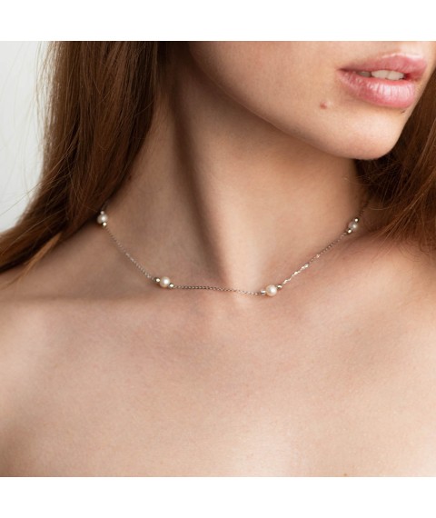 Necklace with pearls in white gold kol01671 Onyx 40
