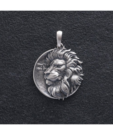 Срібний кулон "Лев" (можливе індивідуальне гравіювання) 1224 Онікс