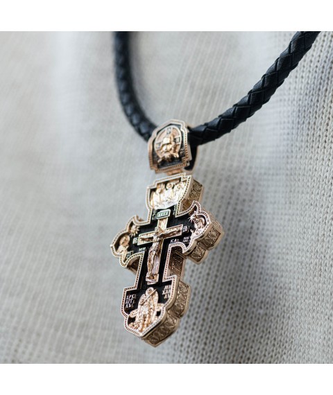 Men's Orthodox cross "Crucifixion. Save and Preserve" made of ebony and gold 1003 Onyx