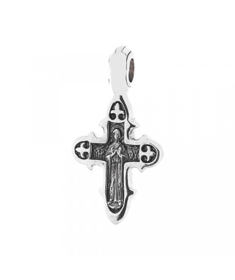 Серебряный крестик  "Распятие Христово. Икона Божией Матери" (чернение) 131726 Онікс