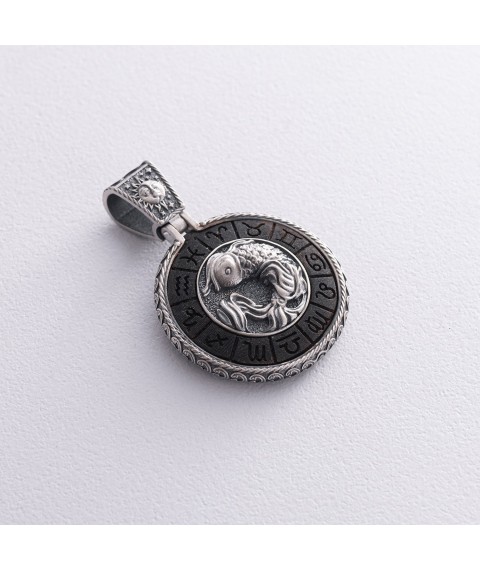Silver pendant "Zodiac sign Pisces" with ebony 1041ribi Onyx