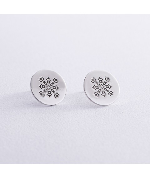 Silver earrings - studs "Vyshyvanka" 122513v Onyx