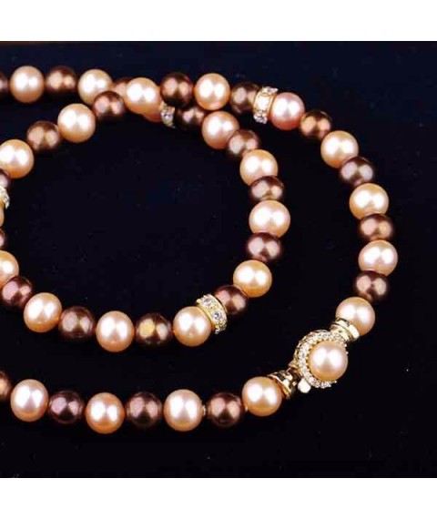 Necklace (cultured sea pearls, gold 585, cubic zirconia) col00506 Onyx